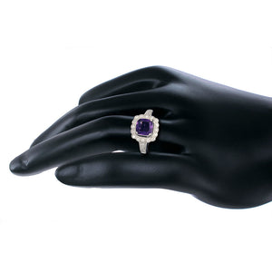 1.10 cttw Cushion Cut Purple Amethyst Ring .925 Sterling Silver Rhodium 7 MM