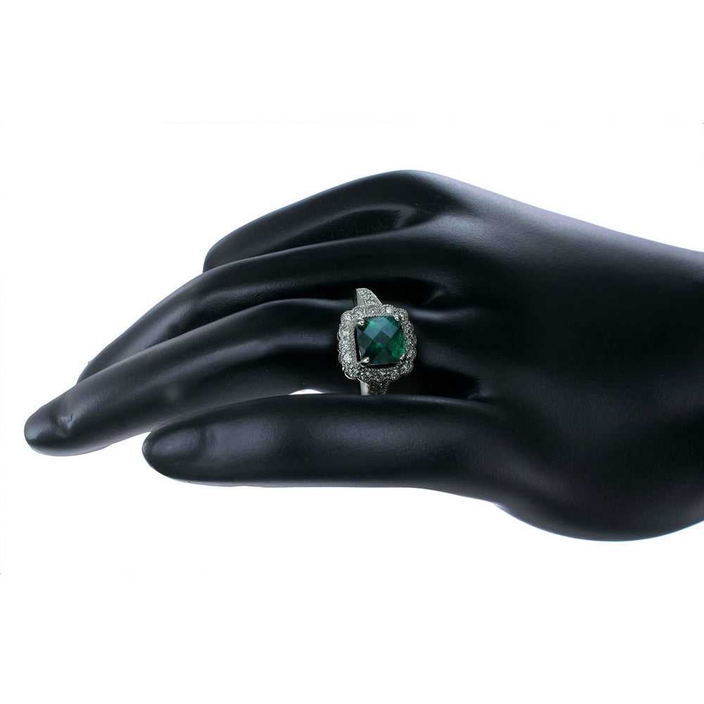 1.40 cttw Green Topaz Ring .925 Sterling Silver with Rhodium Cushion 7 MM