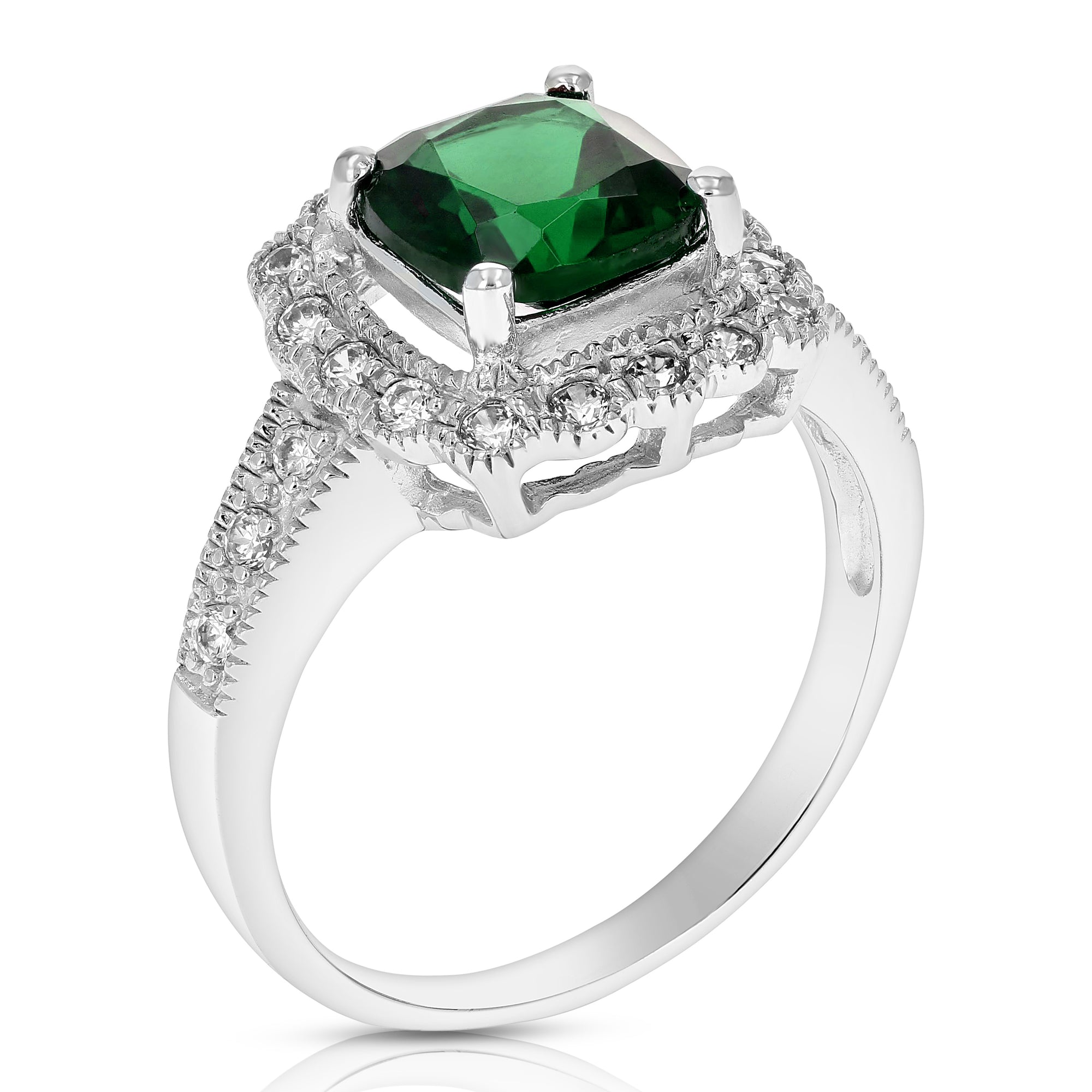 1.40 cttw Green Topaz Ring .925 Sterling Silver with Rhodium Cushion 7 MM