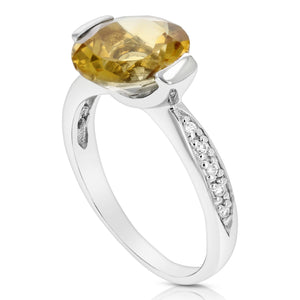 3 cttw Citrine Ring .925 Sterling Silver with Rhodium Plating Round Shape 10 MM