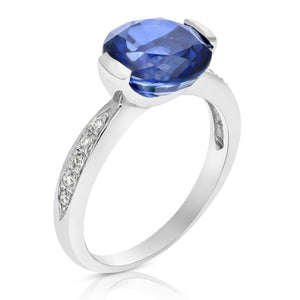 3.85 cttw Created Blue Sapphire Ring .925 Sterling Silver Round 10 MM Size 7