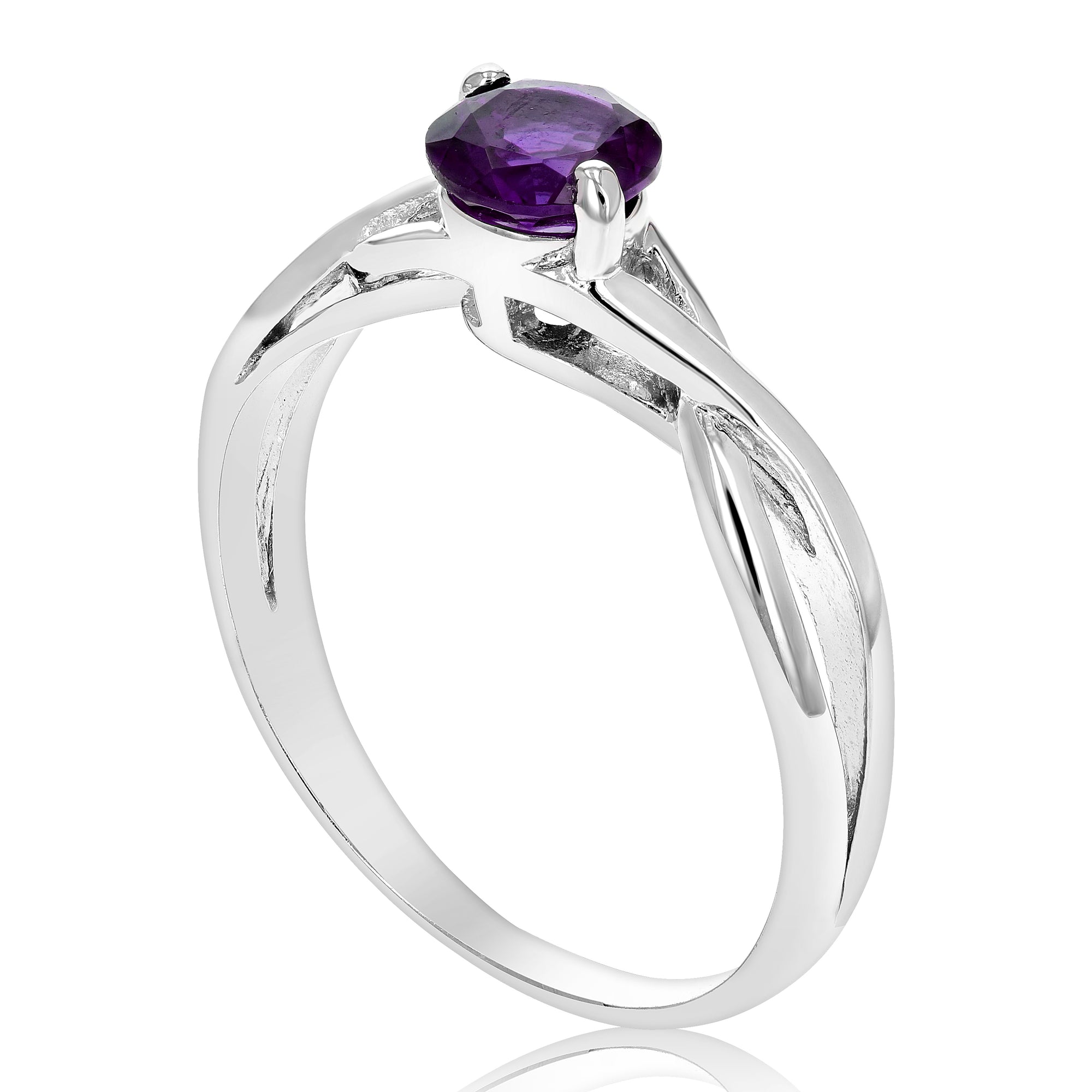 1/2 cttw Purple Amethyst Solitaire Ring .925 Sterling Silver Twisted Design 6 MM