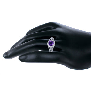 0.85 cttw Purple Amethyst Ring .925 Sterling Silver with Rhodium Round 7 MM