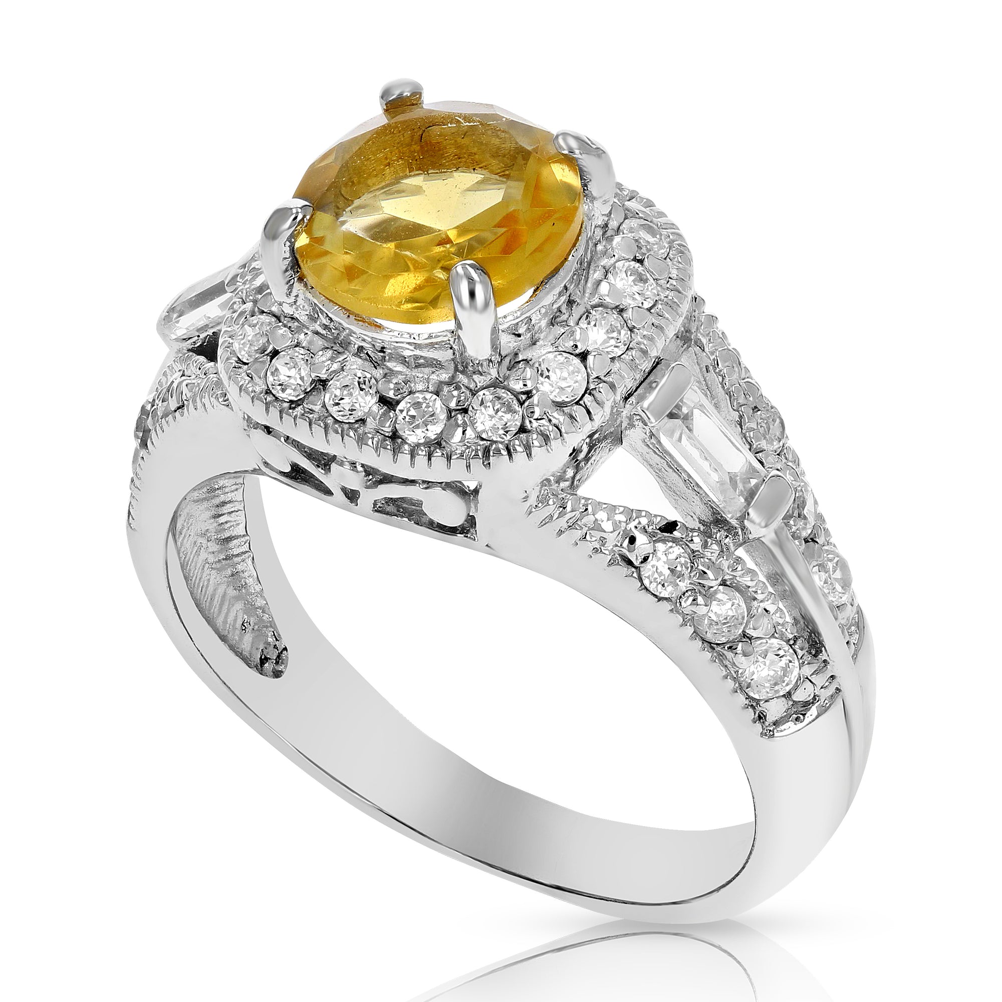 1 cttw Citrine Ring .925 Sterling Silver with Rhodium Plating Round Shape 7 MM