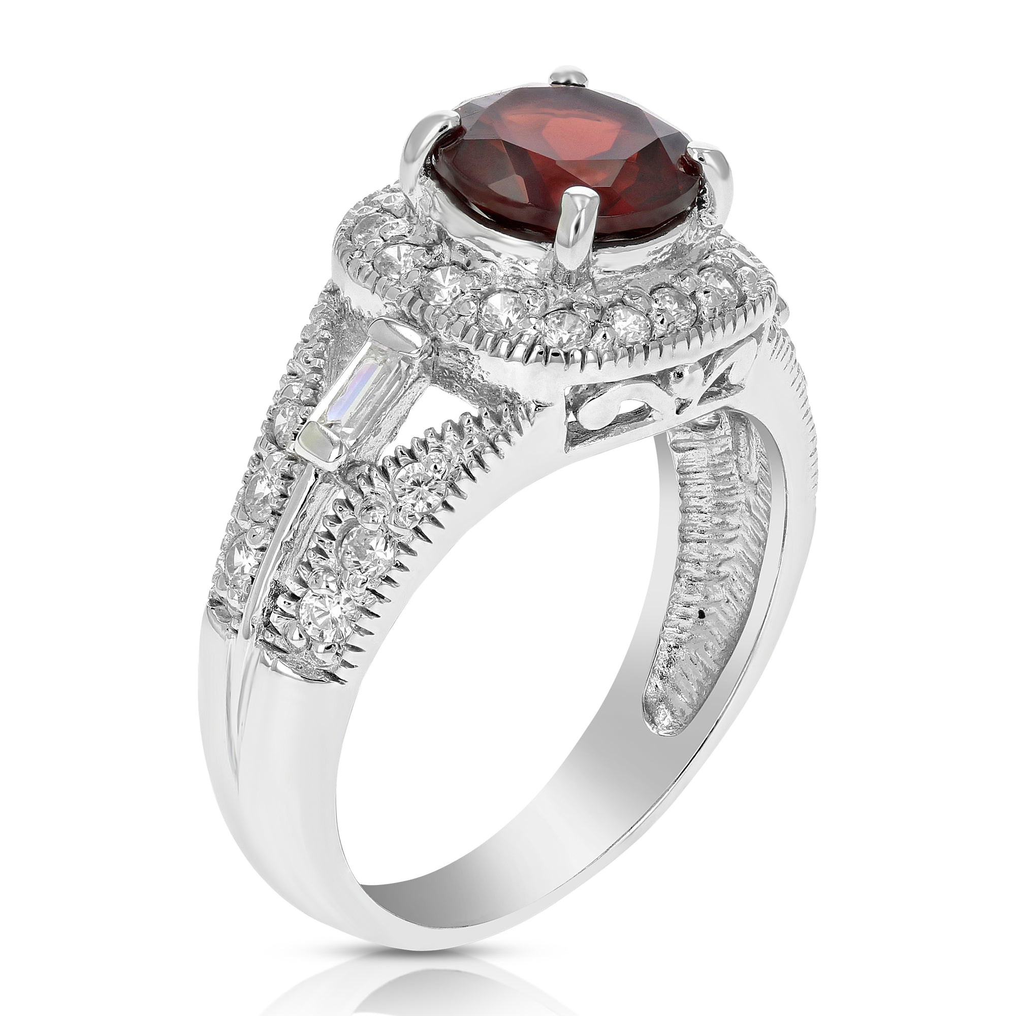 1.05 cttw Garnet Ring .925 Sterling Silver with Rhodium Plating