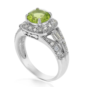 1 cttw Peridot Ring .925 Sterling Silver with Rhodium Plating Round Shape 7 MM