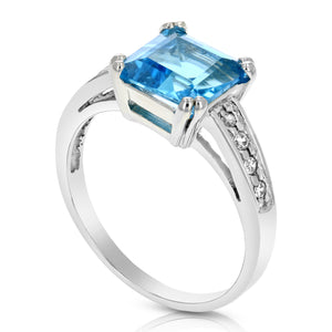 1.90 cttw Swiss Blue Topaz Ring .925 Sterling Silver Rhodium Princess Shape 8 MM