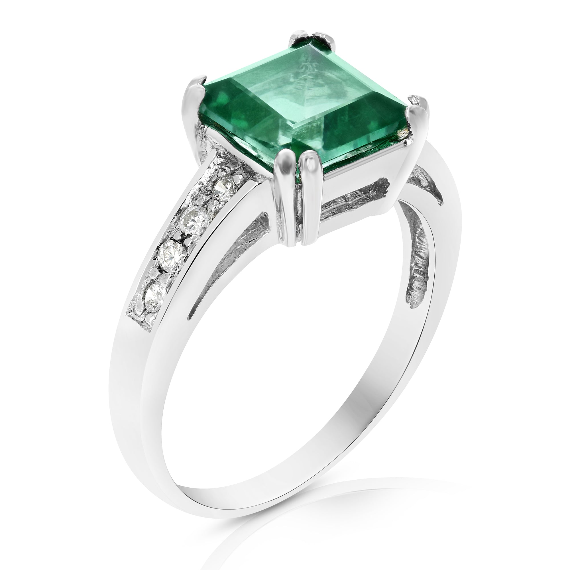 1.90 cttw Green Topaz Ring .925 Sterling Silver with Rhodium Princess Shape 8 MM