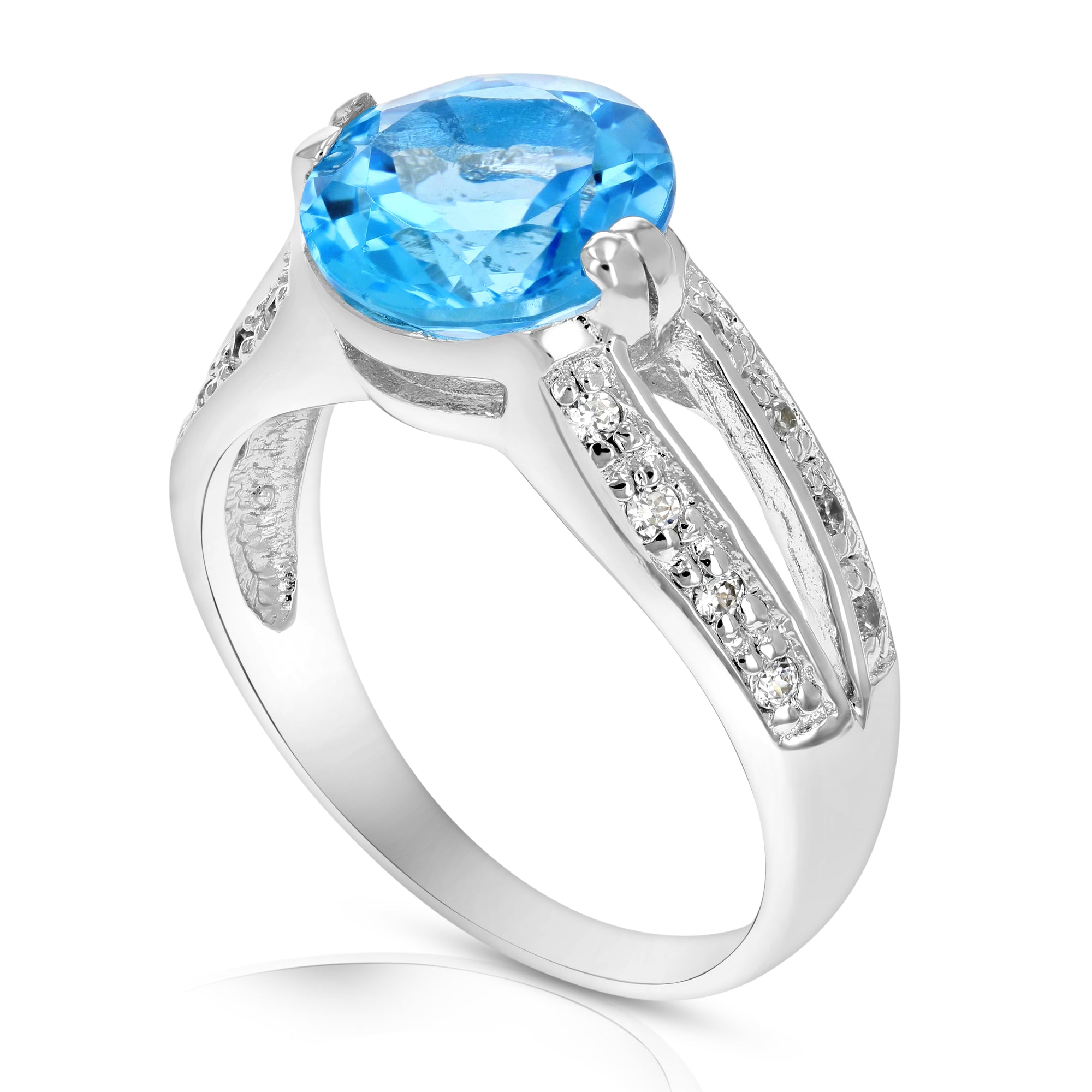 2.40 cttw Blue Topaz Ring .925 Sterling Silver with Rhodium Round Shape 9 MM