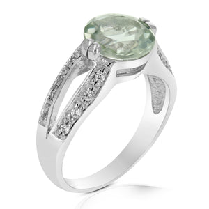 2.50 cttw Green Amethyst Ring .925 Sterling Silver with Rhodium Round Shape 9 MM