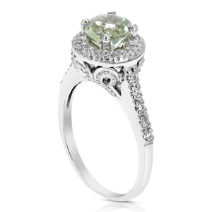 0.65 cttw Green Amethyst Ring .925 Sterling Silver with Rhodium Halo Style 7 MM