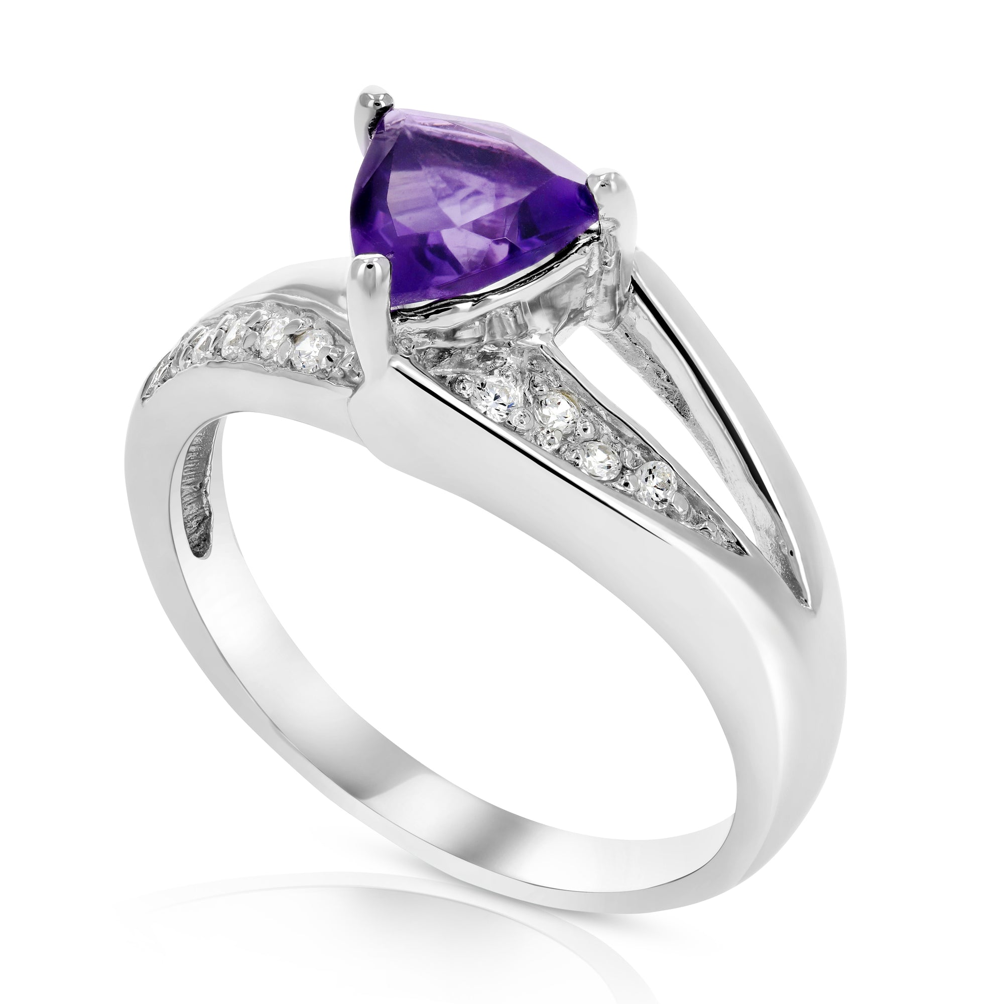 0.80 cttw Purple Amethyst Ring .925 Sterling Silver with Rhodium Triangle 7 MM