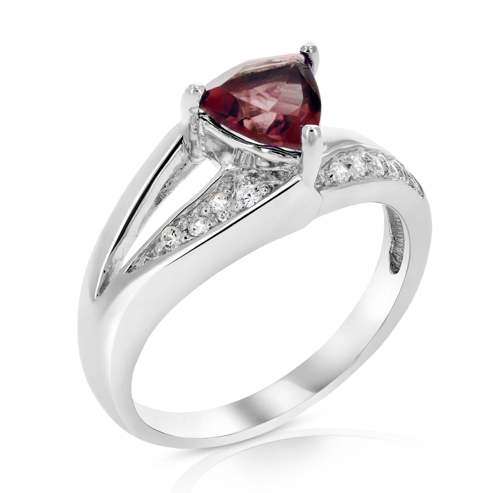 0.80 cttw Garnet Ring .925 Sterling Silver with Rhodium Triangle Shape 7 MM