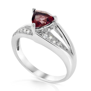 0.80 cttw Garnet Ring .925 Sterling Silver with Rhodium Triangle Shape 7 MM