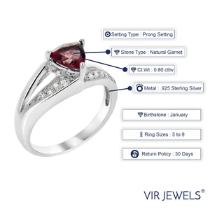 0.80 cttw Garnet Ring .925 Sterling Silver with Rhodium Triangle Shape 7 MM