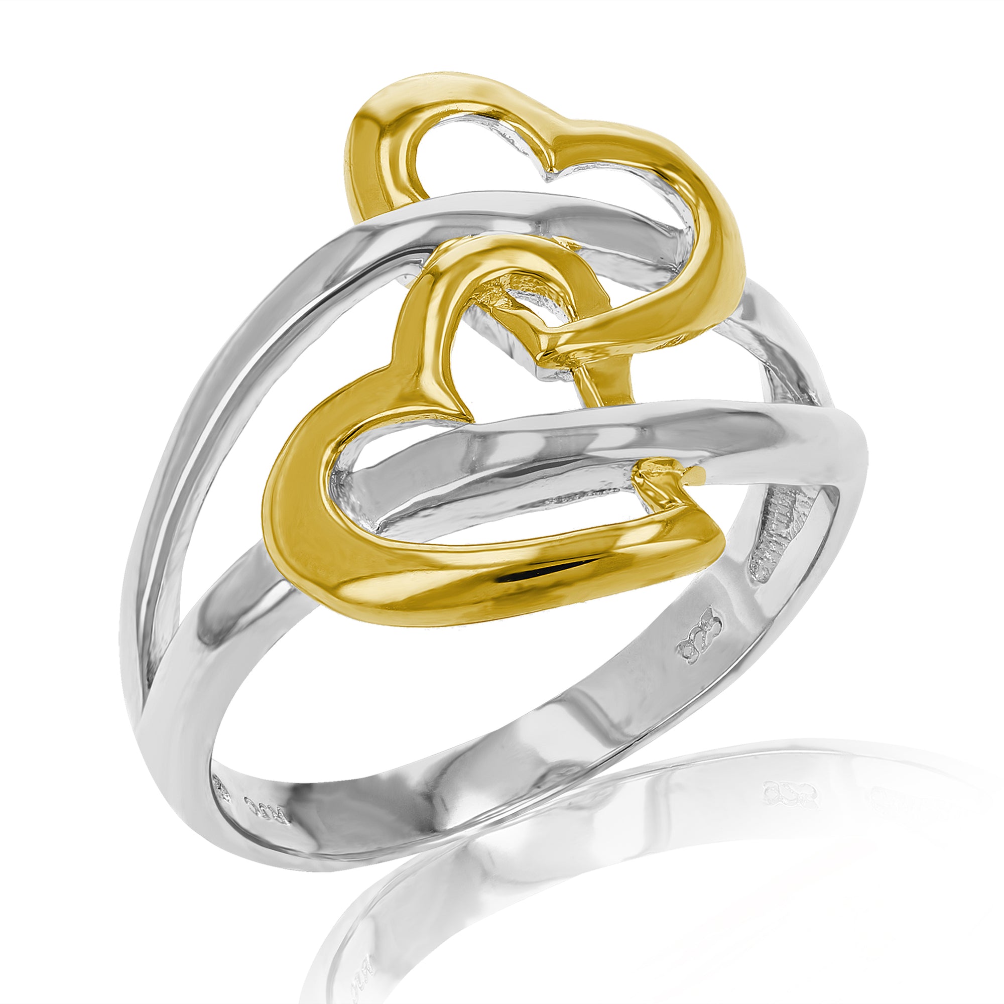 2 Hearts Fashion Ring in Yellow Gold Plated over .925 Sterling Silver