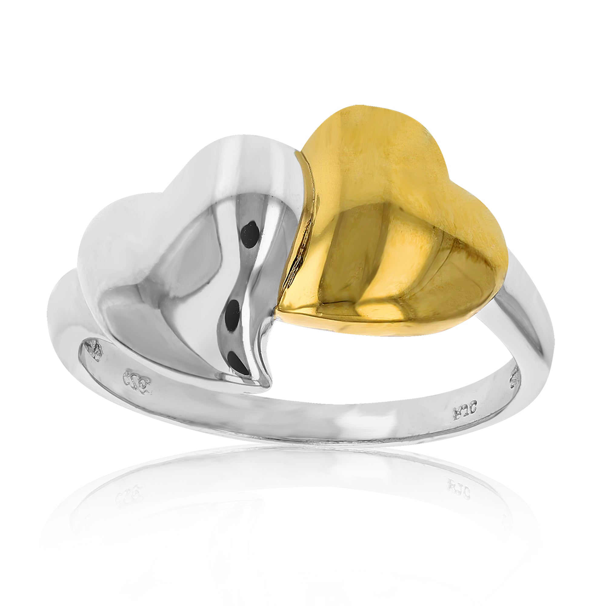 Two Hearts Fashion Ring in Yellow Gold Plated over .925 Sterling Silver