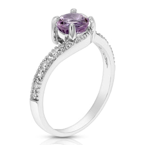 0.60 cttw Pink Amethyst Ring .925 Sterling Silver with Rhodium Round Shape 6 MM