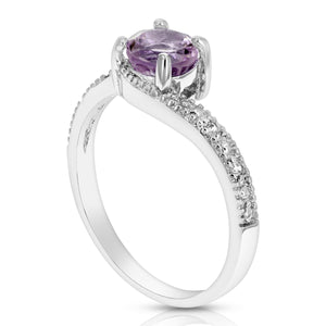 0.60 cttw Pink Amethyst Ring .925 Sterling Silver with Rhodium Round Shape 6 MM