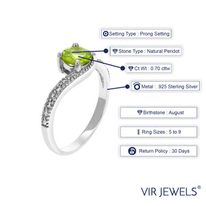 0.70 cttw Peridot Ring .925 Sterling Silver with Rhodium Round Shape 6 MM