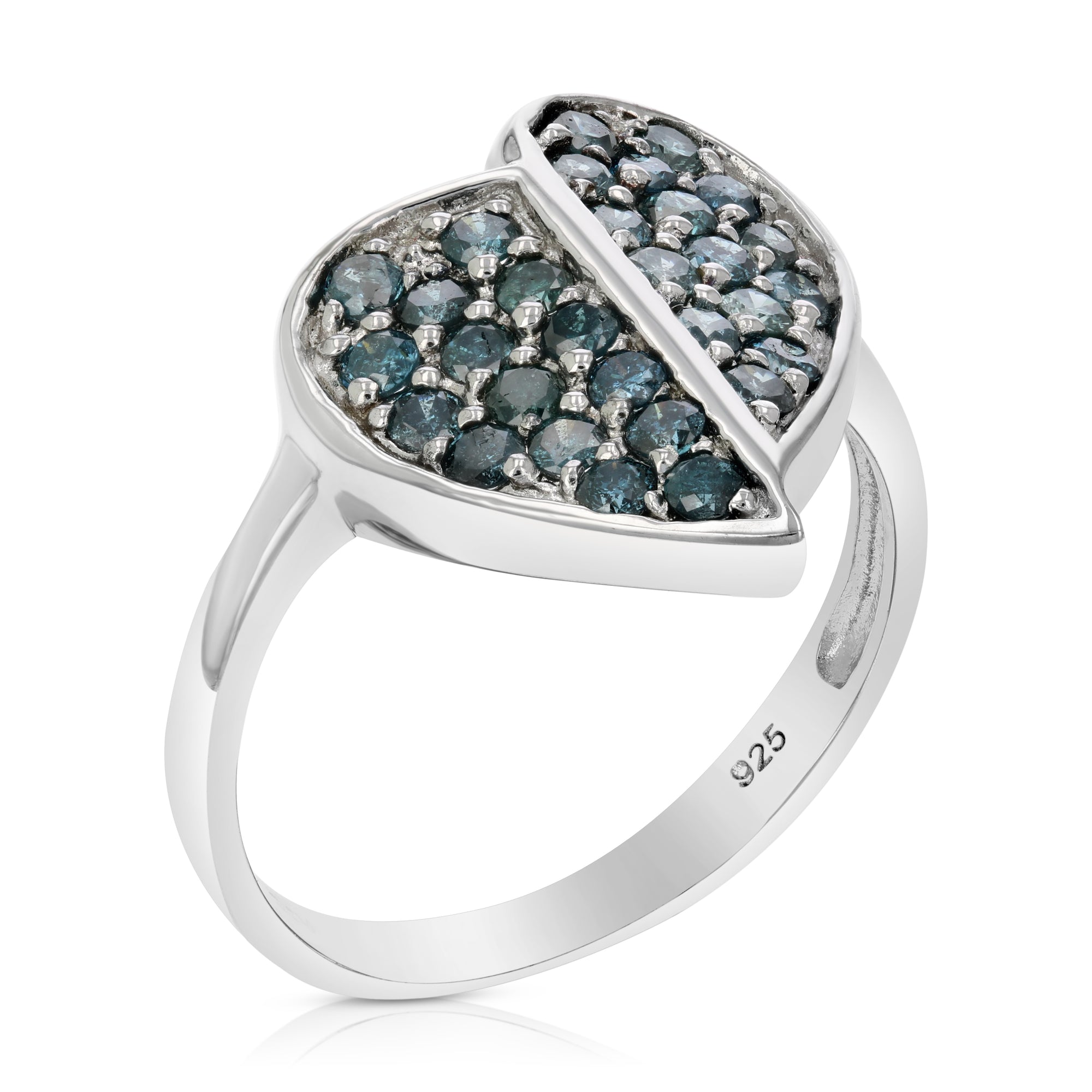 0.85 cttw Blue Diamond Heart Ring .925 Sterling Silver with Rhodium Size 7