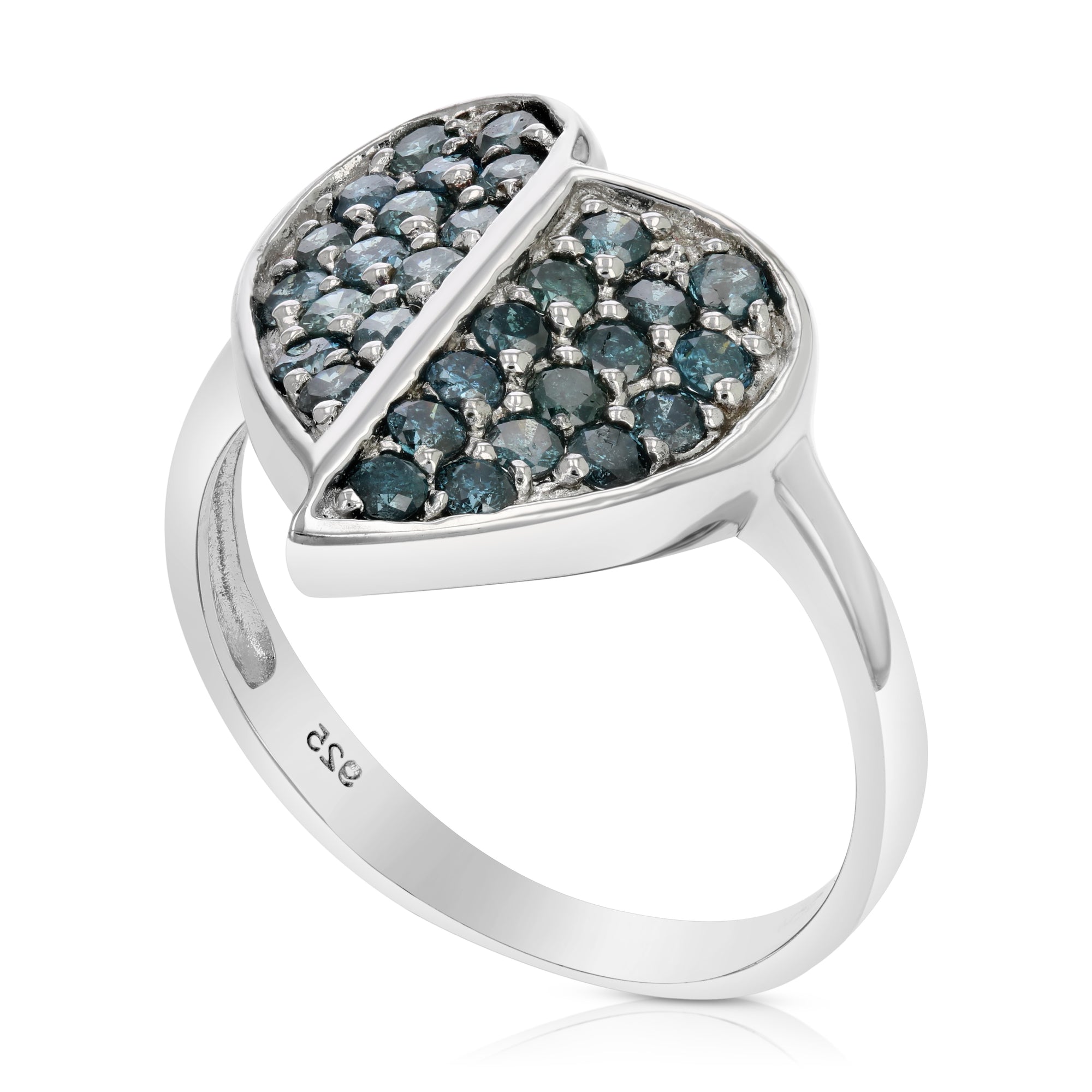 0.85 cttw Blue Diamond Heart Ring .925 Sterling Silver with Rhodium Size 7