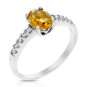 0.90 cttw Citrine Ring .925 Sterling Silver with Rhodium Oval Shape 8x6 MM