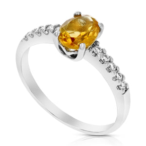 0.90 cttw Citrine Ring .925 Sterling Silver with Rhodium Oval Shape 8x6 MM