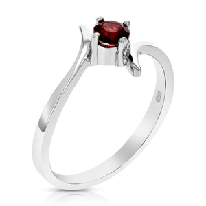 1/4 cttw Garnet Ring in .925 Sterling Silver with Rhodium Plating Round Shape