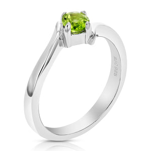 1/4 cttw Peridot Ring .925 Sterling Silver with Rhodium Plating Round Shape 4 MM