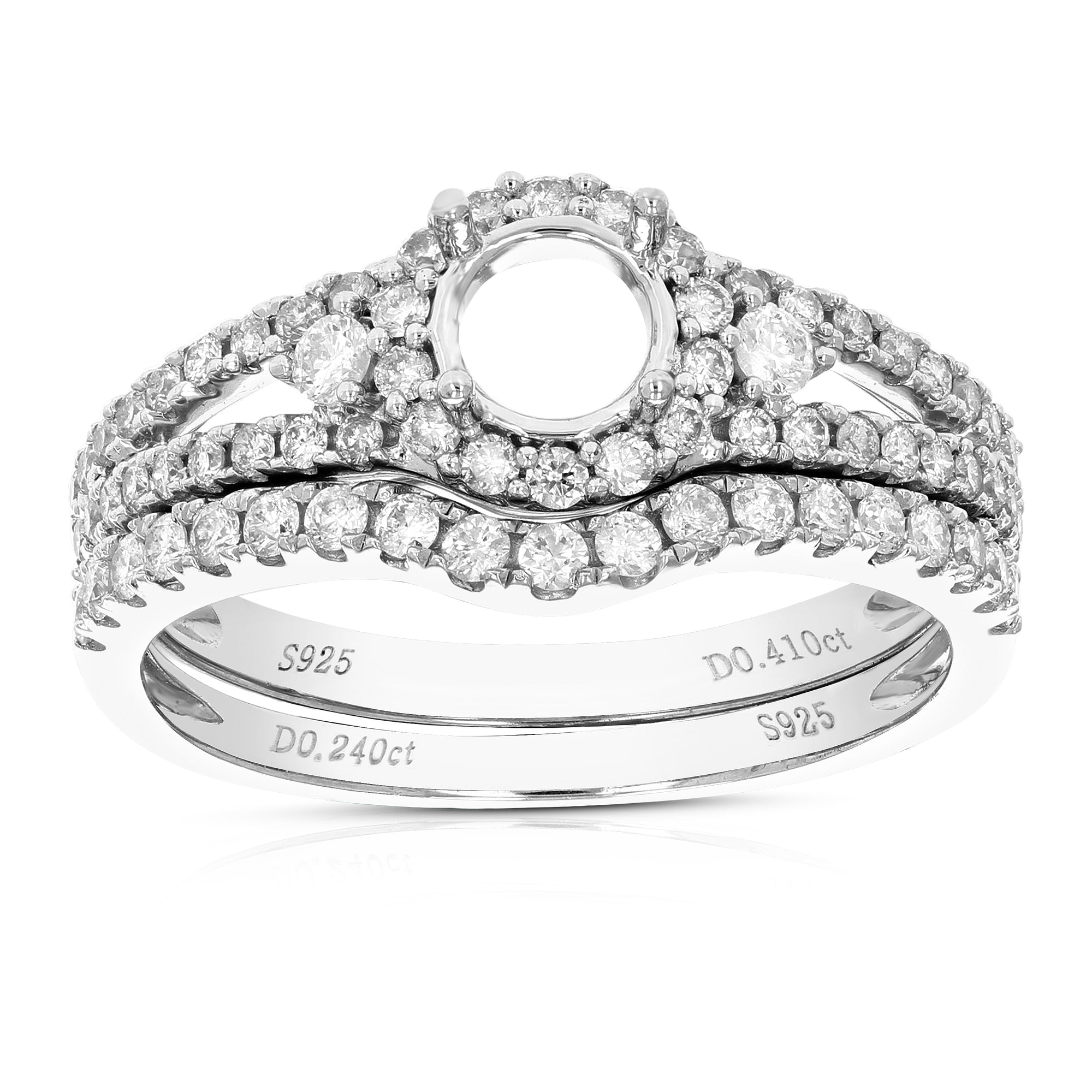 2/3 cttw Diamond Semi Mount Bridal Set Prong Set .925 Sterling Silver Size 7