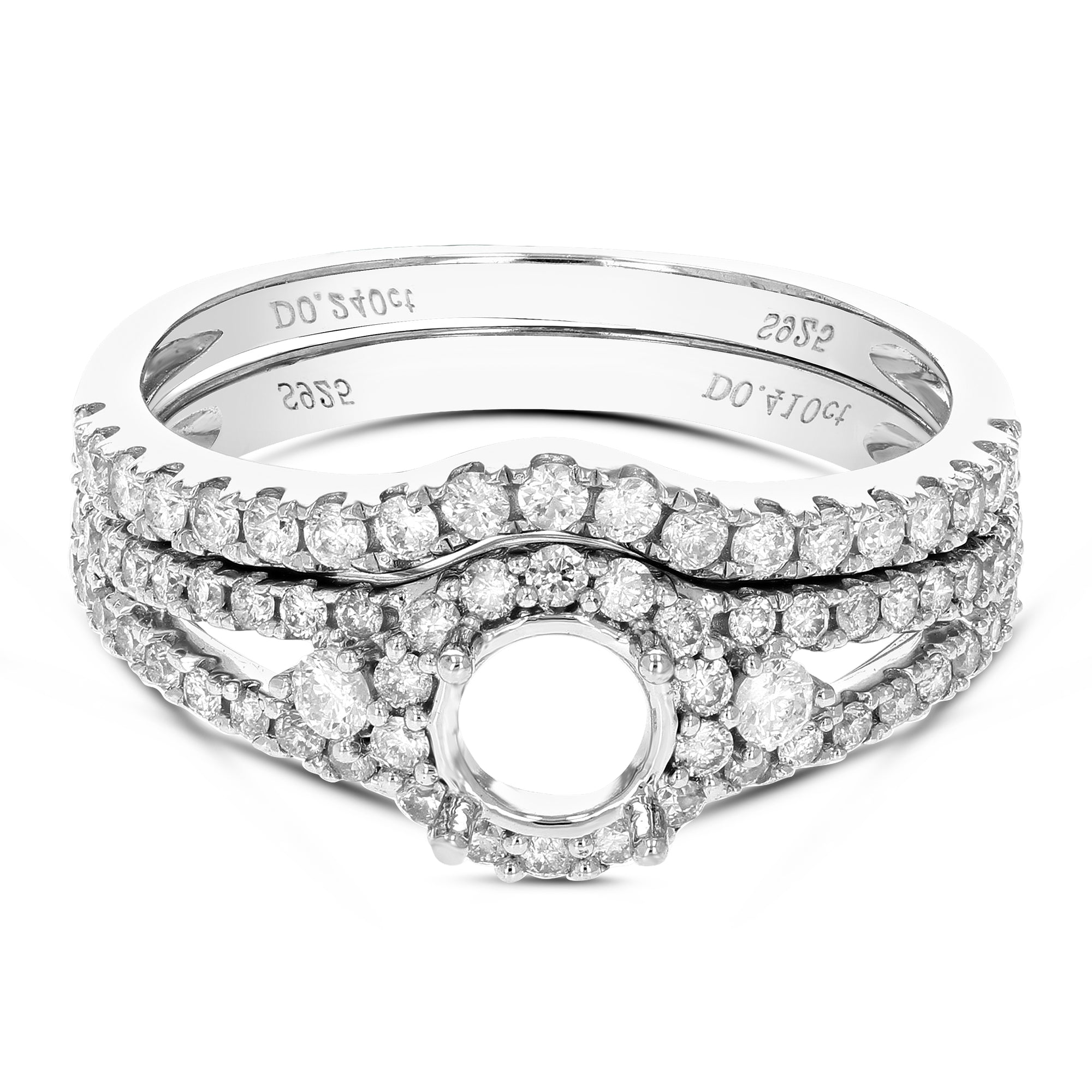 2/3 cttw Diamond Semi Mount Bridal Set Prong Set .925 Sterling Silver Size 7
