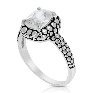 8x6 MM White Cubic Zirconia Ring .925 Sterling Silver with Rhodium Emerald Shape