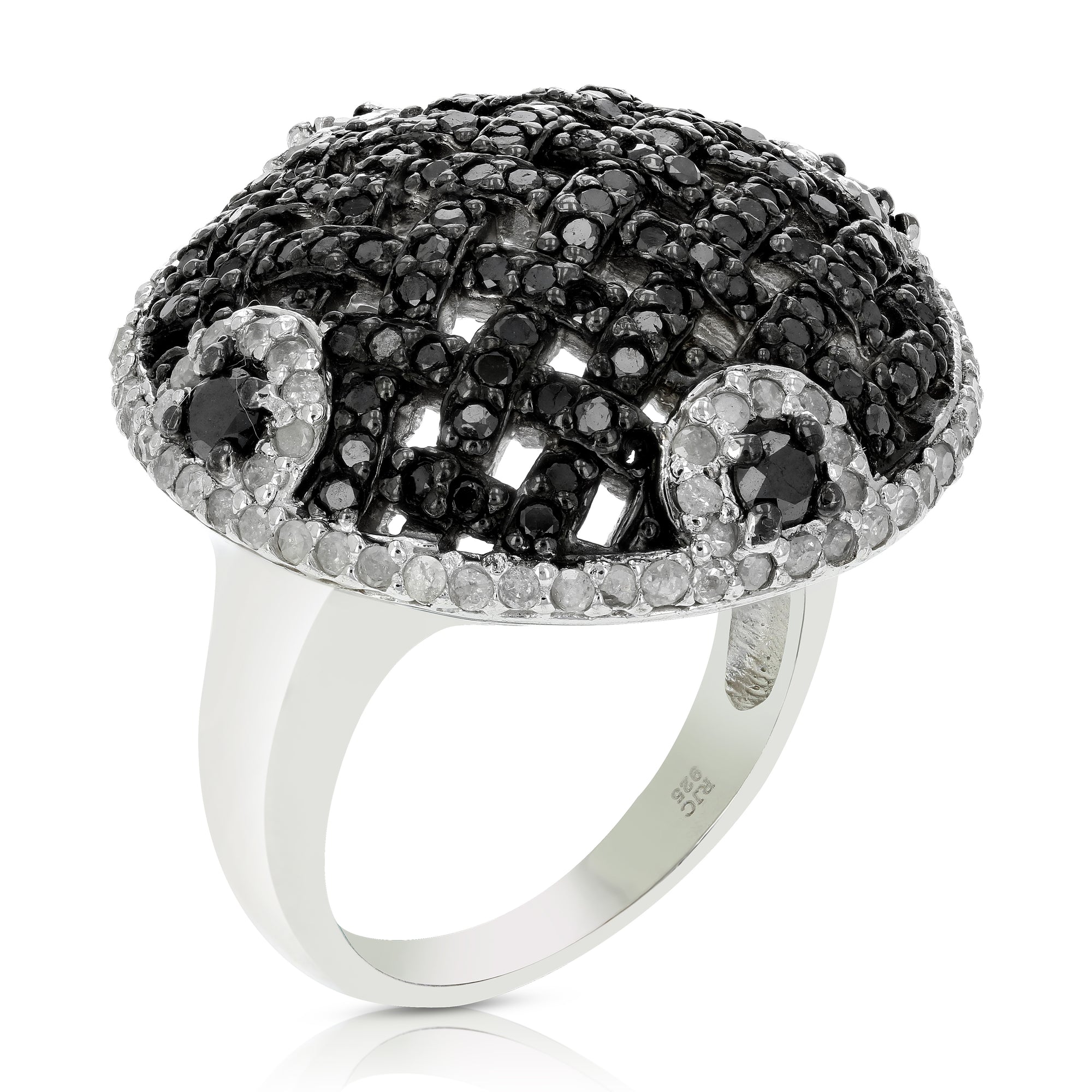 2.30 cttw Black and White Diamond Ring .925 Sterling Silver with Rhodium Size 7