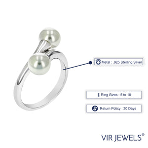6 MM Glass Pearl Fashion Ring .925 Sterling Silver with Rhodium Plating