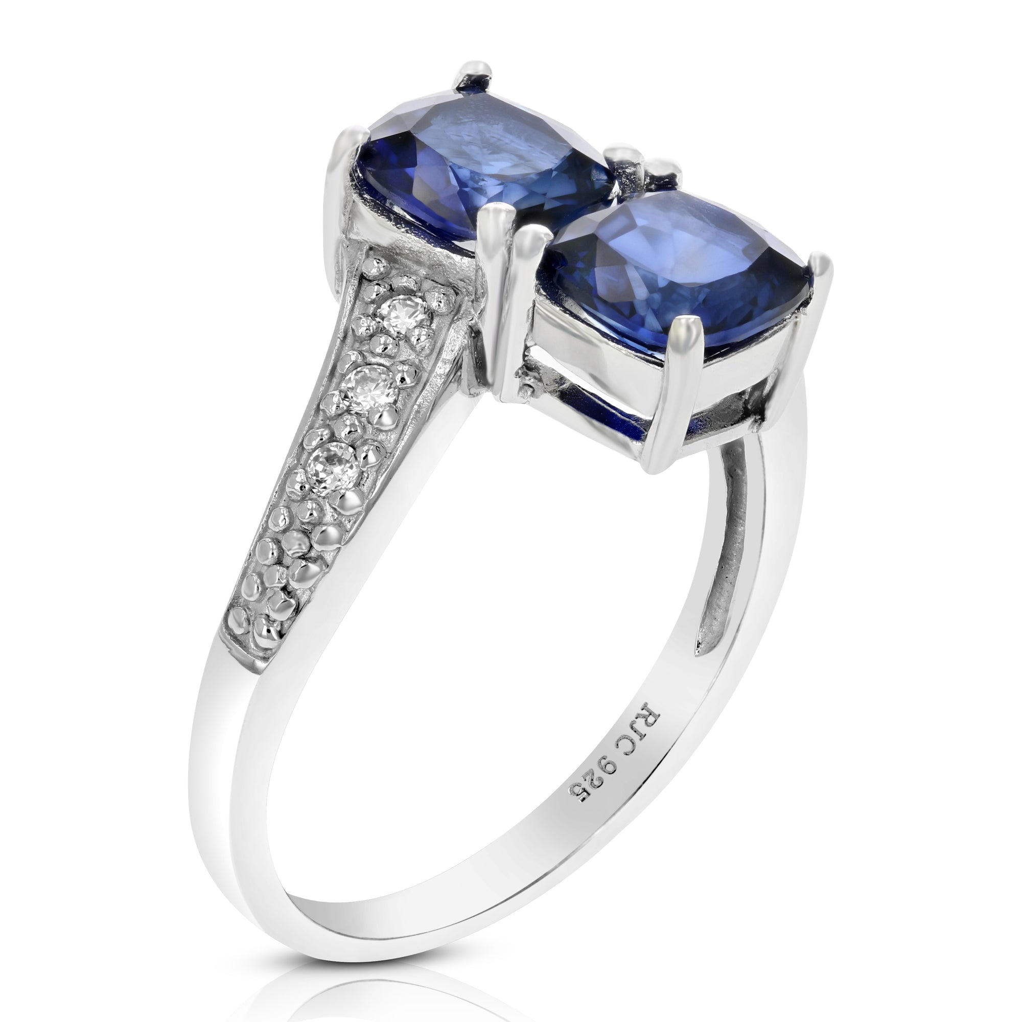 1 cttw Created Blue Sapphire Ring .925 Sterling Silver Cushion 6 MM Size 7