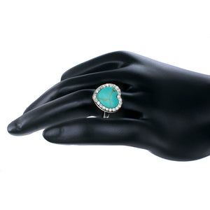 5 cttw 15 MM Turquoise Heart Ring .925 Sterling Silver with Rhodium Plating
