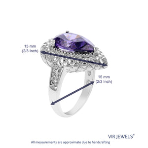 12x8 MM Purple Cubic Zirconia Pear Ring .925 Sterling Silver Rhodium Plating