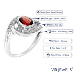 1.23 cttw Garnet and Diamond Ring .925 Sterling Silver with Rhodium Oval Shape