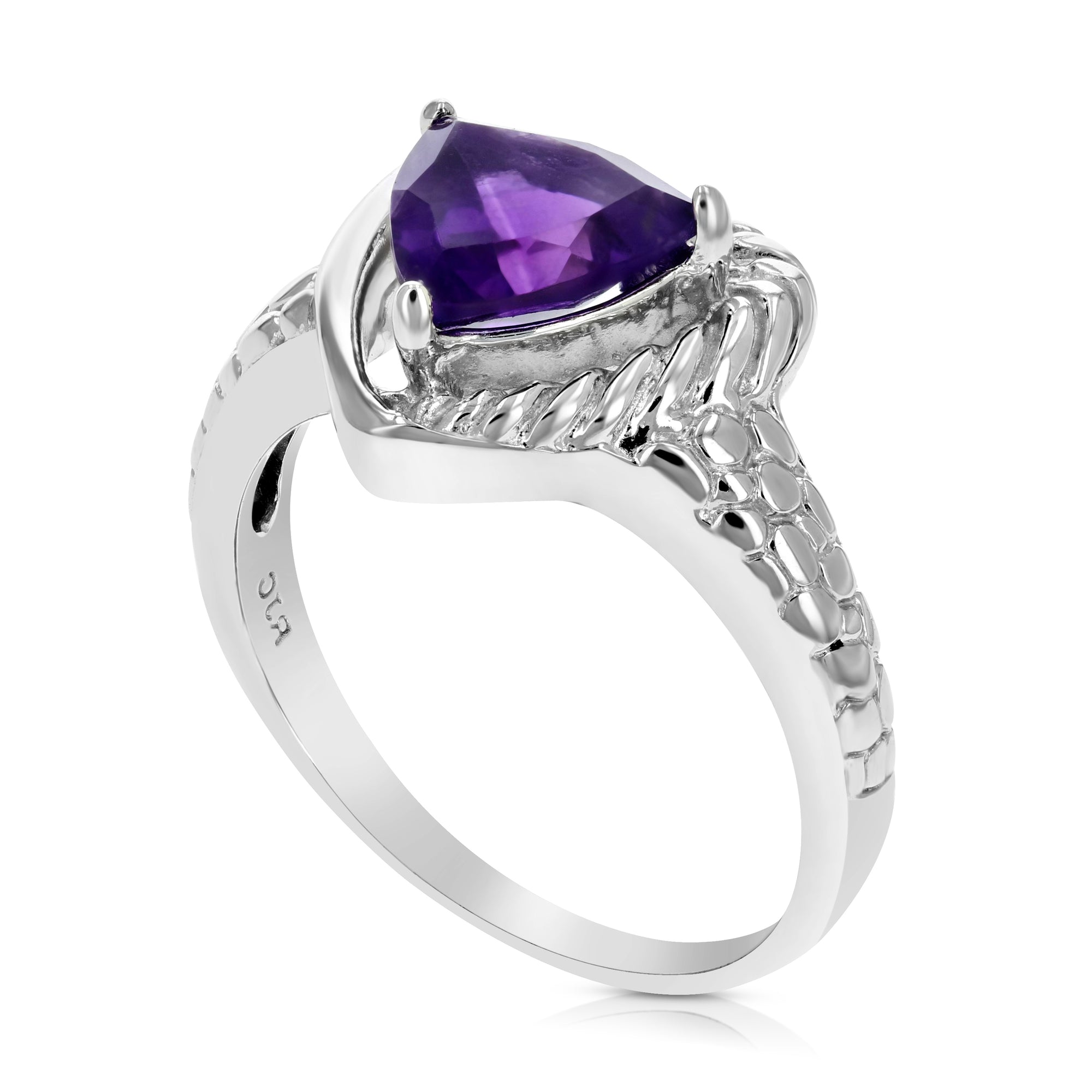 1 cttw Purple Amethyst Ring .925 Sterling Silver with Rhodium Triangle 7 MM