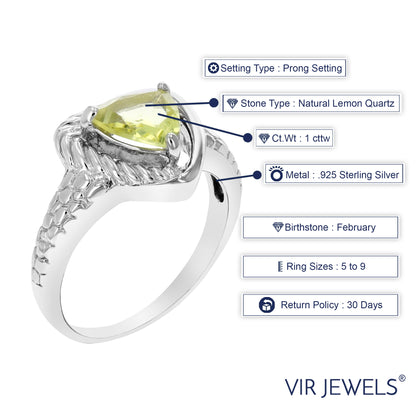 1 cttw Lemon Quartz Ring .925 Sterling Silver with Rhodium Triangle Shape 7 MM