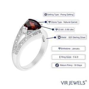 0.90 cttw Trillion Shape Garnet Ring .925 Sterling Silver with Rhodium 7 MM