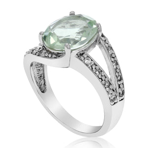 1.85 cttw Green Amethyst Ring .925 Sterling Silver with Rhodium Oval 10x8 MM