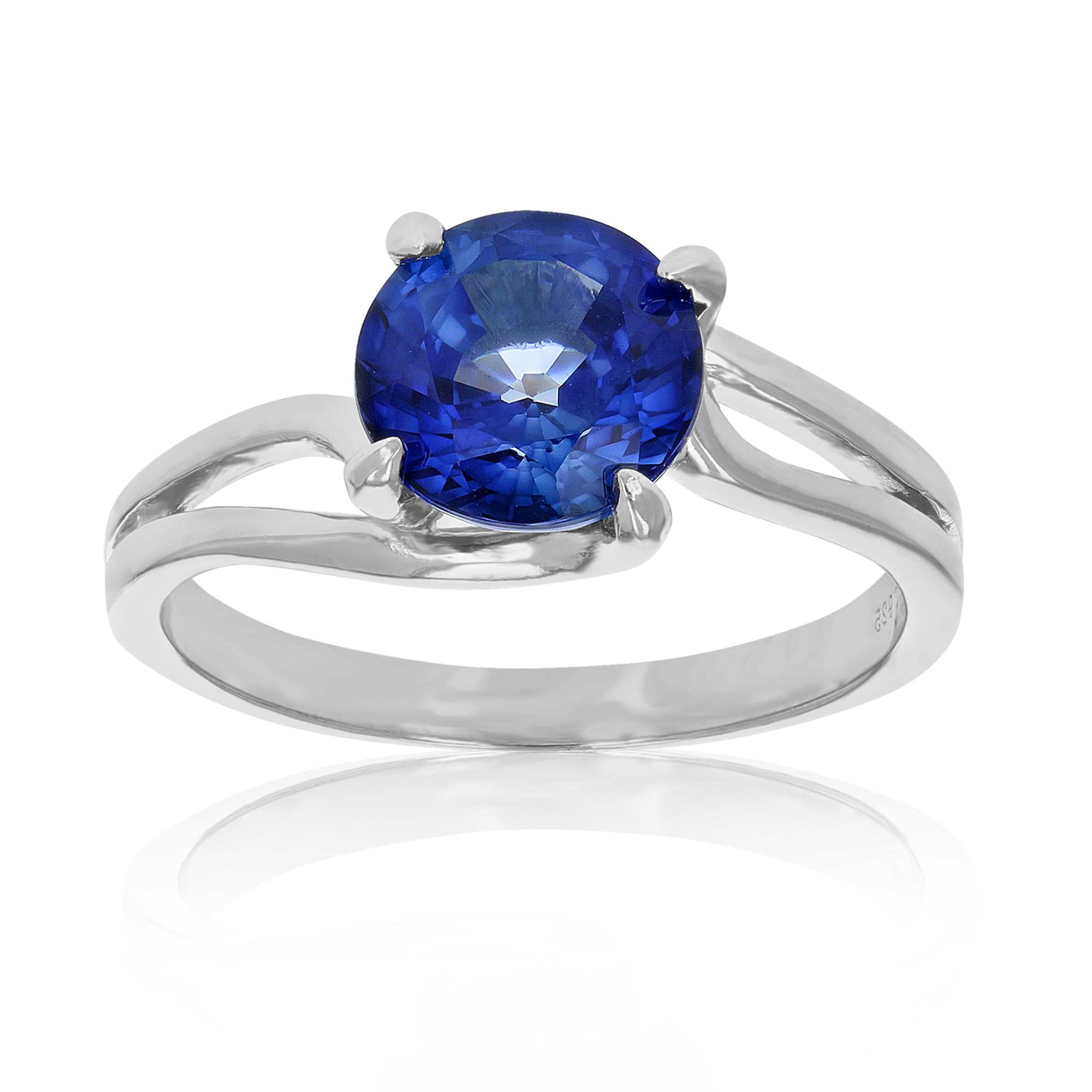 1.90 cttw Created Blue Sapphire Ring .925 Sterling Silver Round 8 MM Size 7