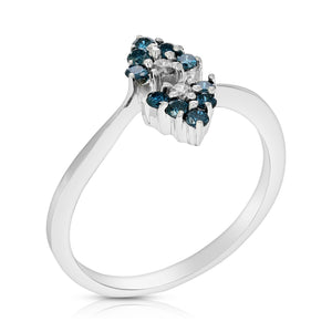 1/3 cttw Blue Diamond Ring Fashion Round 10K White Gold Size 7
