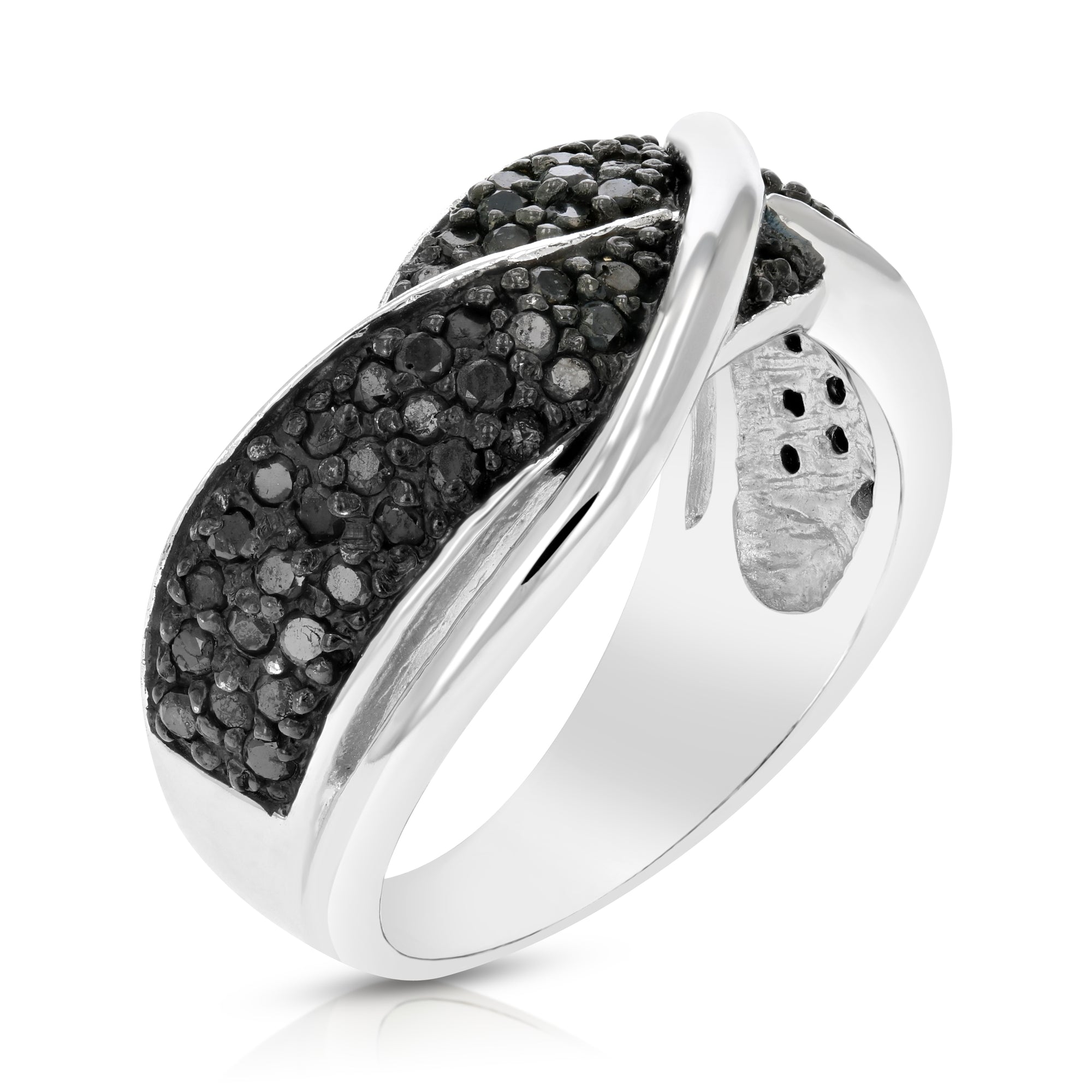 3/4 cttw Black Diamond Ring .925 Sterling Silver with Rhodium Plating Size 7