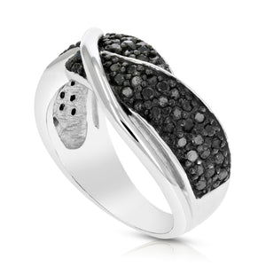 3/4 cttw Black Diamond Ring .925 Sterling Silver with Rhodium Plating Size 7