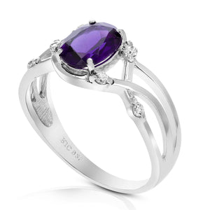 0.80 cttw Purple Amethyst Ring .925 Sterling Silver with Rhodium Oval 8x6 MM