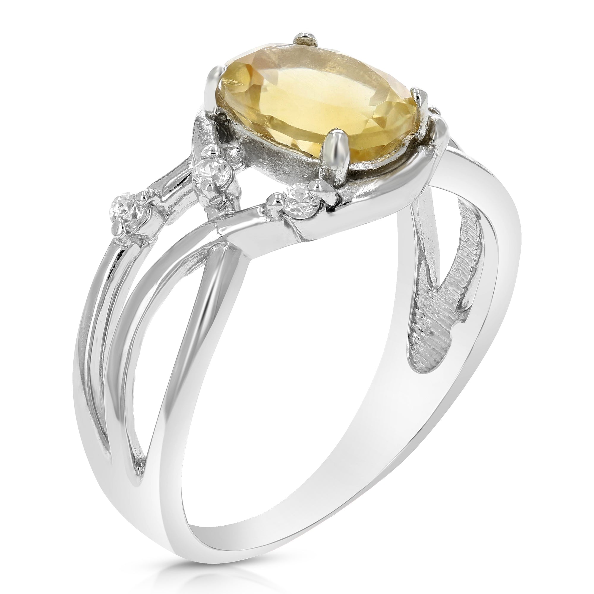 0.80 cttw Citrine Ring .925 Sterling Silver with Rhodium Oval Shape 8x6 MM