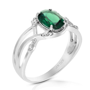 1.10 cttw Green Topaz Ring .925 Sterling Silver with Rhodium Oval Shape 8x6 MM